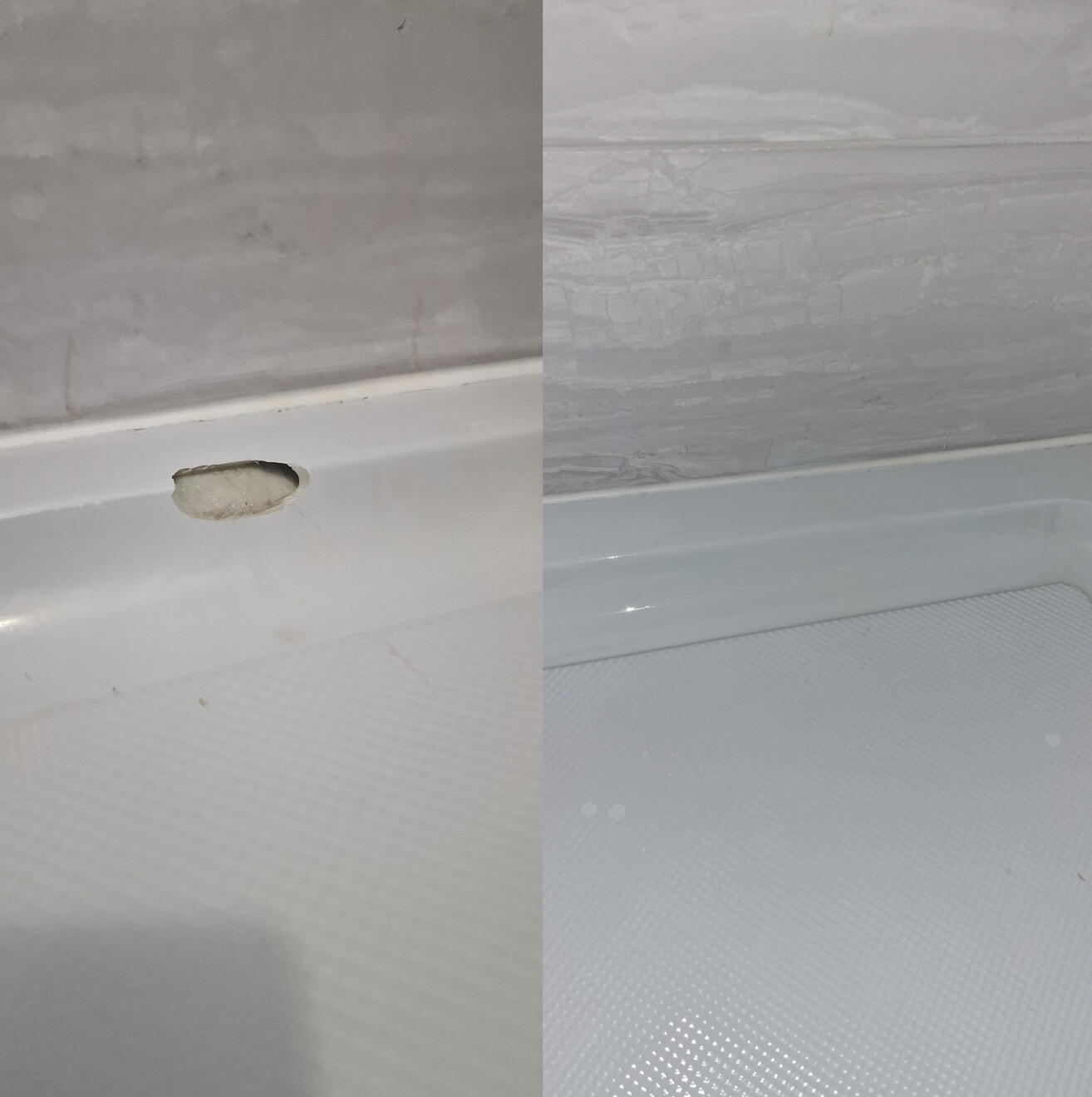 Before and after pictures of a shower Tray repair Binley, Coventry